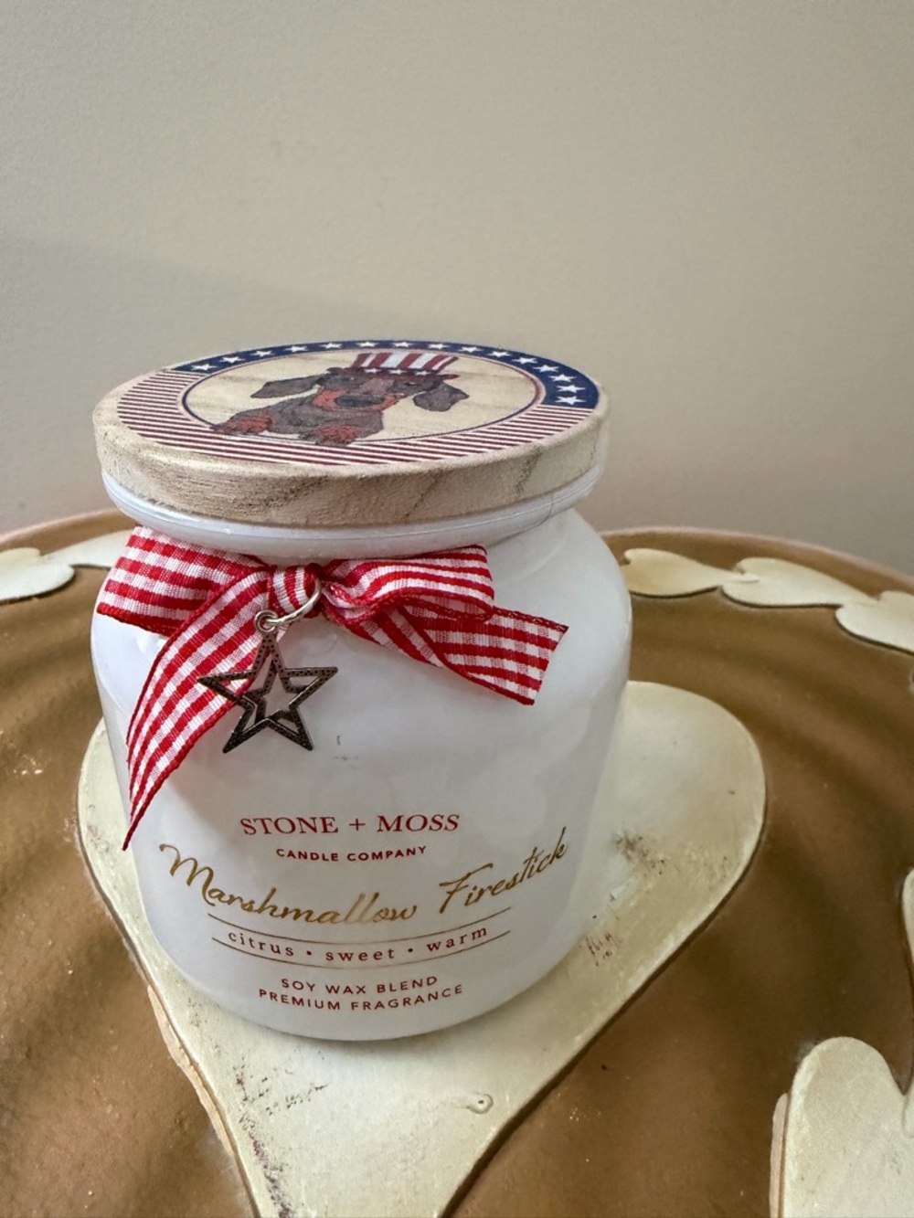 Stone + Moss 4th of July Marshmallow Firestick Dachshund Candle